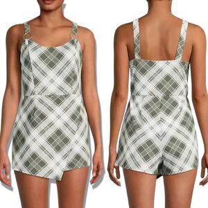 No Boundaries Junior's Plaid Asymmetrical Romper